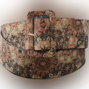 Unique Boho Cork wide belt rectangle buckle vintage look retro